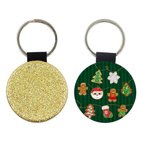 Gingerbread Man Cookies Garlands in Vintage Green Stripes - keyring by EZbie