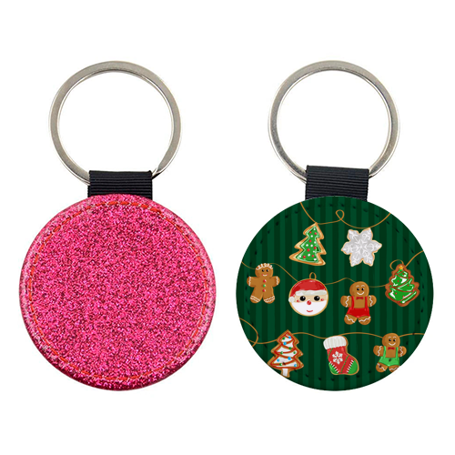 Gingerbread Man Cookies Garlands in Vintage Green Stripes - keyring by EZbie