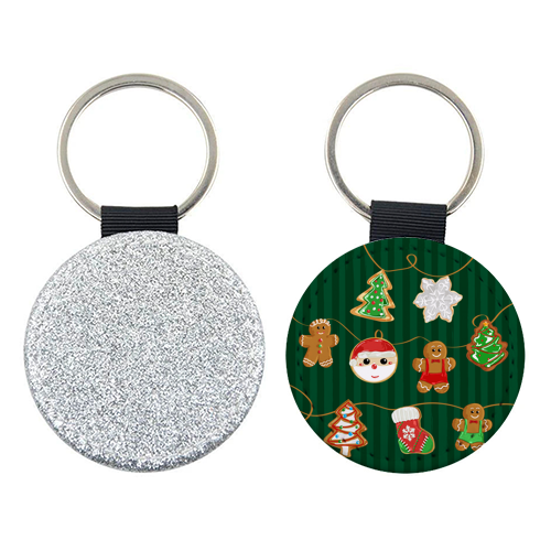 Gingerbread Man Cookies Garlands in Vintage Green Stripes - keyring by EZbie