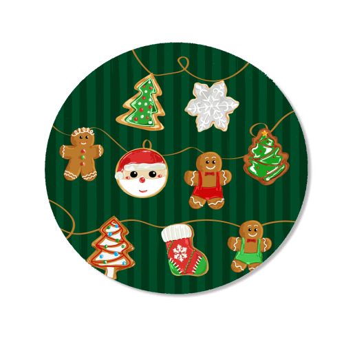 Gingerbread Man Cookies Garlands in Vintage Green Stripes - Magnet by EZbie