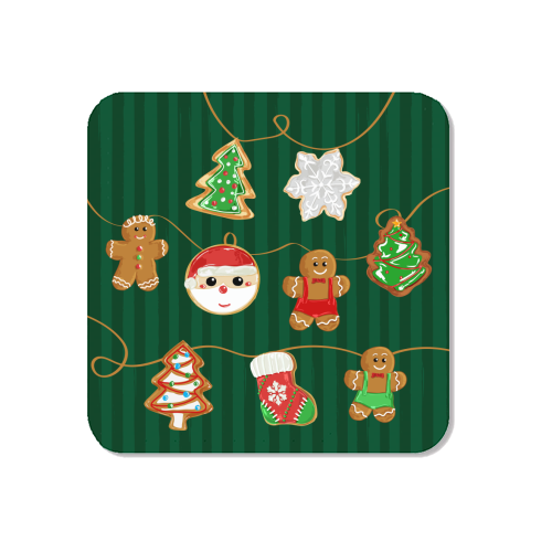 Gingerbread Man Cookies Garlands in Vintage Green Stripes - Magnet by EZbie