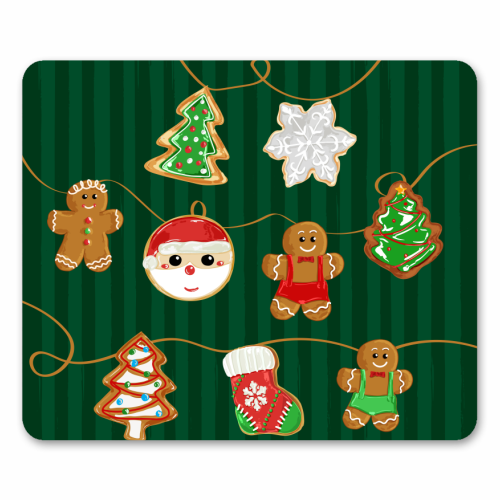 Gingerbread Man Cookies Garlands in Vintage Green Stripes - mouse mat by EZbie