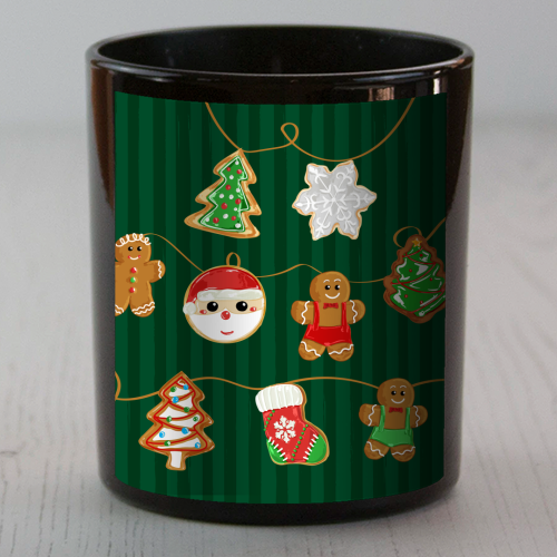 Gingerbread Man Cookies Garlands in Vintage Green Stripes - scented candle by EZbie