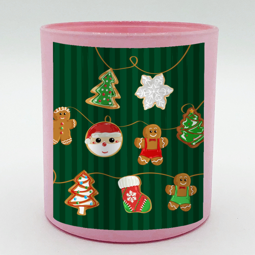 Gingerbread Man Cookies Garlands in Vintage Green Stripes - scented candle by EZbie