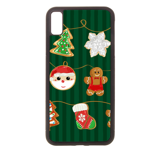 Gingerbread Man Cookies Garlands in Vintage Green Stripes - stylish phone case by EZbie