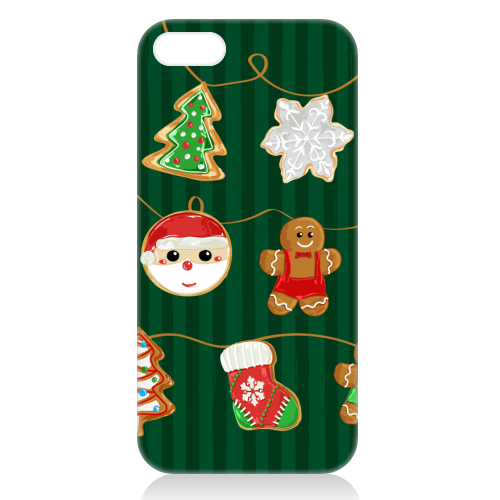 Gingerbread Man Cookies Garlands in Vintage Green Stripes - unique phone case by EZbie
