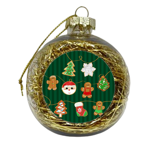 Gingerbread Man Cookies Garlands in Vintage Green Stripes - xmas bauble by EZbie