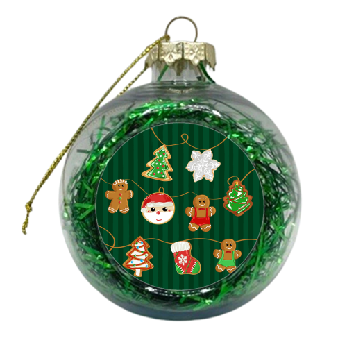 Gingerbread Man Cookies Garlands in Vintage Green Stripes - xmas bauble by EZbie