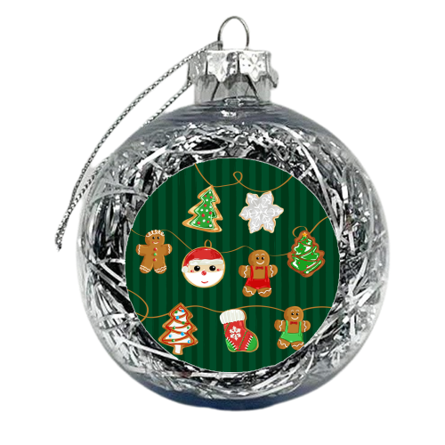 Gingerbread Man Cookies Garlands in Vintage Green Stripes - xmas bauble by EZbie