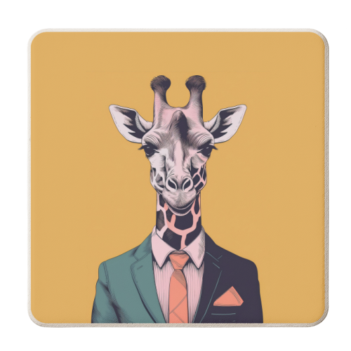 Giraffe In A Jacket & Tie Portrait Illustration - personalised beer coaster by Adam Regester