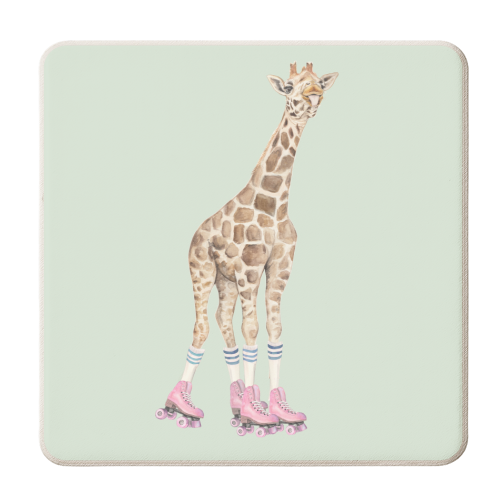 Giraffe roller skating - personalised beer coaster by Beth Reed