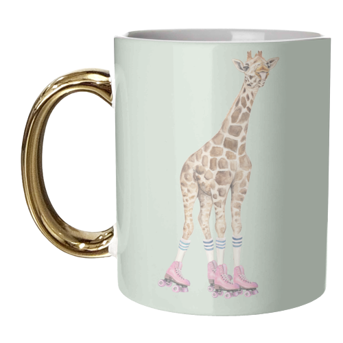Giraffe roller skating - unique mug by Beth Reed