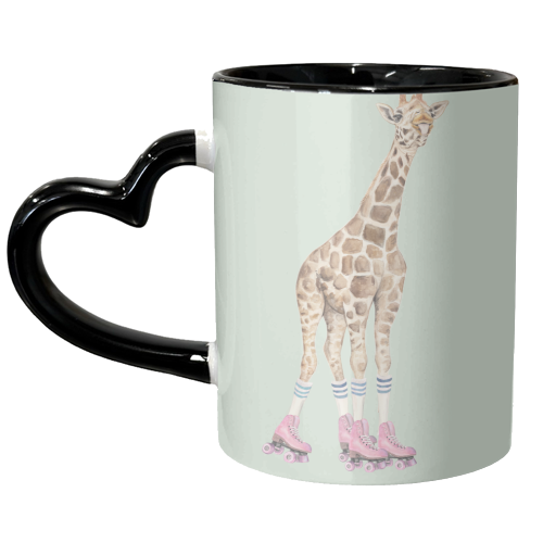 Giraffe roller skating - unique mug by Beth Reed