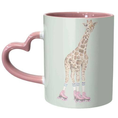 Giraffe roller skating - unique mug by Beth Reed