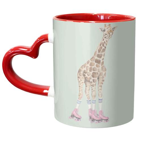 Giraffe roller skating - unique mug by Beth Reed
