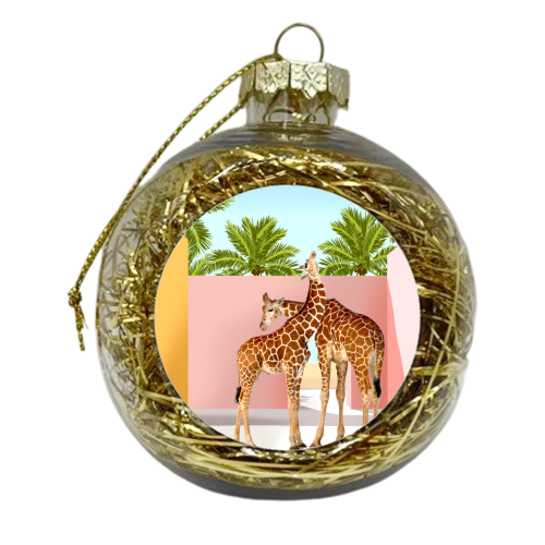 Giraffe Villa | Contemporary Modern Architecture Digital Graphic Art | Wildlife Animals Palm Exotic - xmas bauble by Uma Prabhakar Gokhale