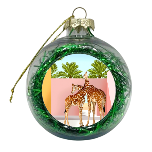Giraffe Villa | Contemporary Modern Architecture Digital Graphic Art | Wildlife Animals Palm Exotic - xmas bauble by Uma Prabhakar Gokhale