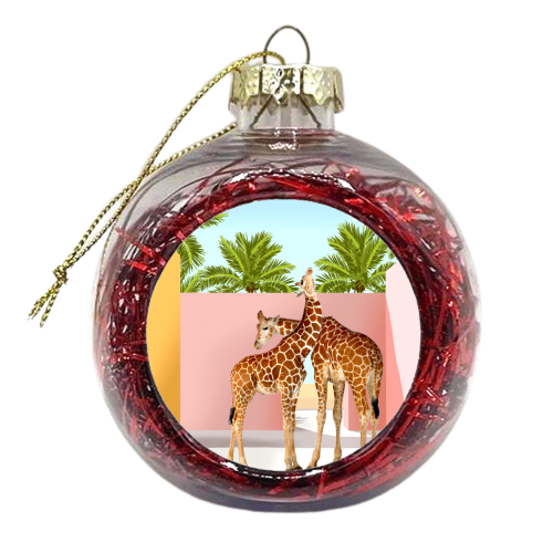 Giraffe Villa | Contemporary Modern Architecture Digital Graphic Art | Wildlife Animals Palm Exotic - xmas bauble by Uma Prabhakar Gokhale
