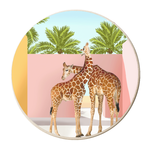 Giraffe Villa | Contemporary Modern Architecture Digital Graphic Art | Wildlife Animals Palm Exotic - personalised beer coaster by Uma Prabhakar Gokhale