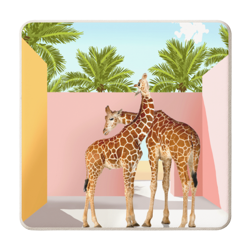 Giraffe Villa | Contemporary Modern Architecture Digital Graphic Art | Wildlife Animals Palm Exotic - personalised beer coaster by Uma Prabhakar Gokhale