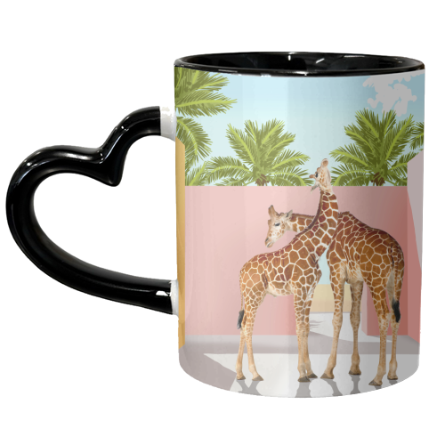 Giraffe Villa | Contemporary Modern Architecture Digital Graphic Art | Wildlife Animals Palm Exotic - unique mug by Uma Prabhakar Gokhale