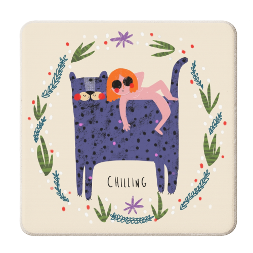 GIRL AND CAT - personalised beer coaster by Nichola Cowdery