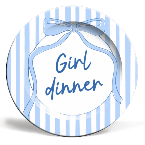 Girl dinner stripe in baby blue - ceramic dinner plate by The Girl Next Draw
