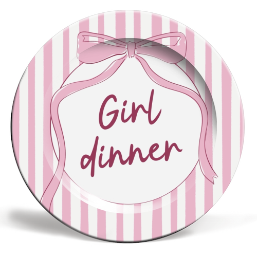 Girl dinner stripe in pale pink - ceramic dinner plate by The Girl Next Draw