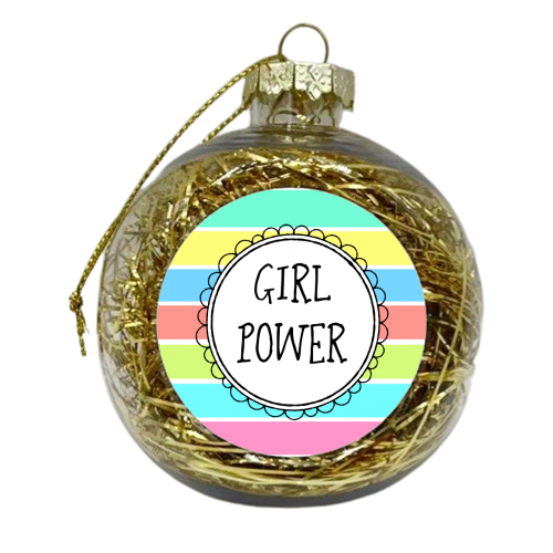 Girl Power (on striped background) - xmas bauble by Adam Regester