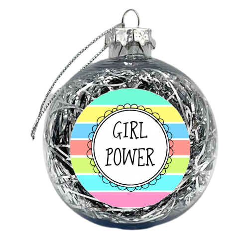 Girl Power (on striped background) - xmas bauble by Adam Regester