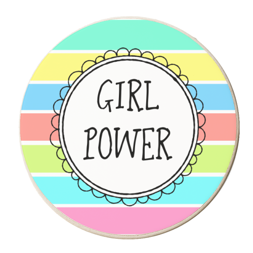 Girl Power (on striped background) - personalised beer coaster by Adam Regester