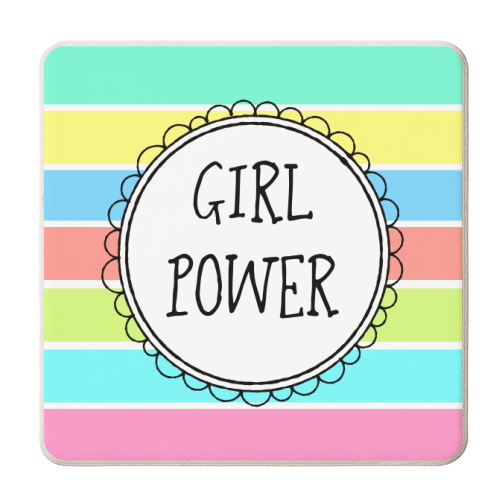 Girl Power (on striped background) - personalised beer coaster by Adam Regester