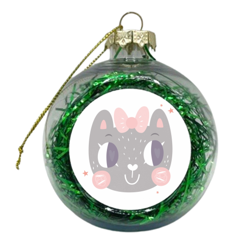 Girls Kitty Face Design - xmas bauble by Claire Stamper