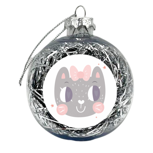 Girls Kitty Face Design - xmas bauble by Claire Stamper