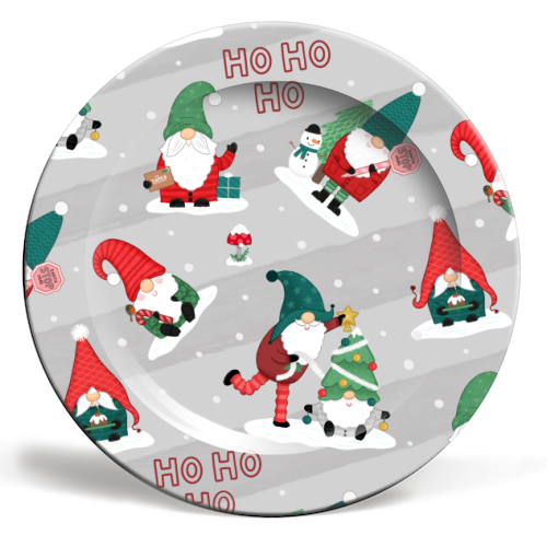 Gnome pattern - ceramic dinner plate by Loren Grosvenor