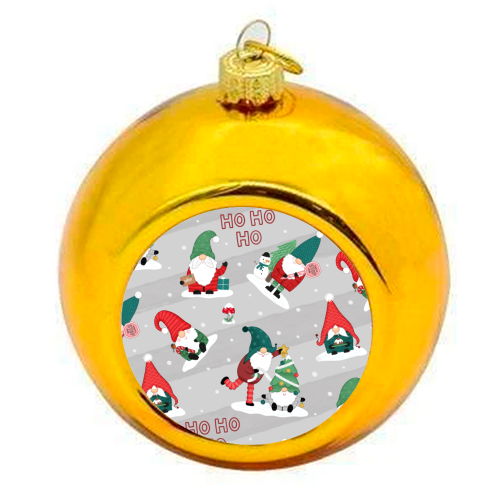 Gnome pattern - colourful christmas bauble by Loren Grosvenor