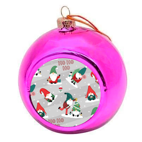 Gnome pattern - colourful christmas bauble by Loren Grosvenor