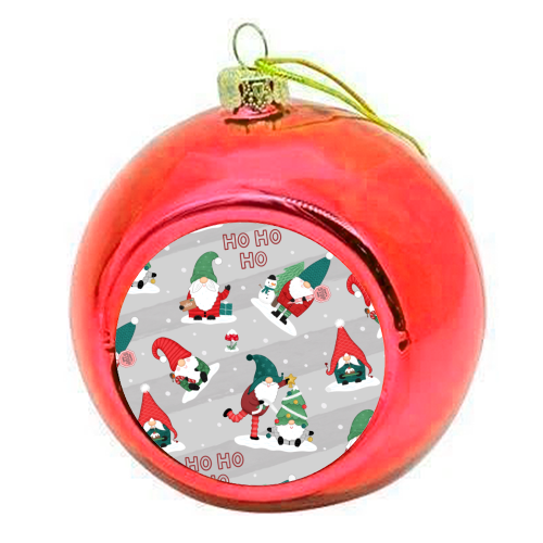 Gnome pattern - colourful christmas bauble by Loren Grosvenor