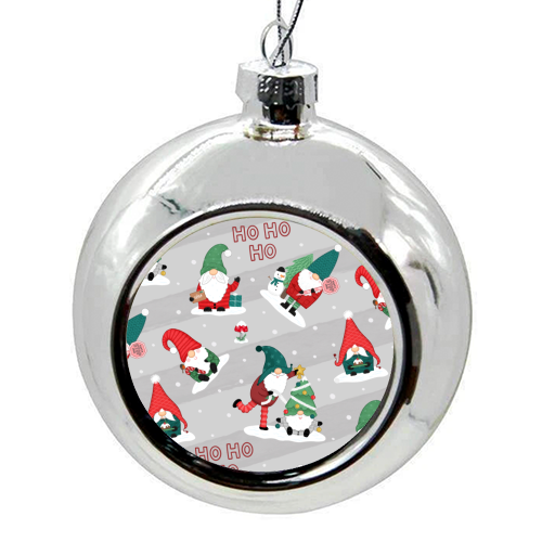 Gnome pattern - colourful christmas bauble by Loren Grosvenor