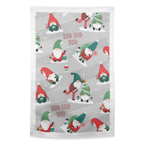 Gnome pattern - funny tea towel by Loren Grosvenor