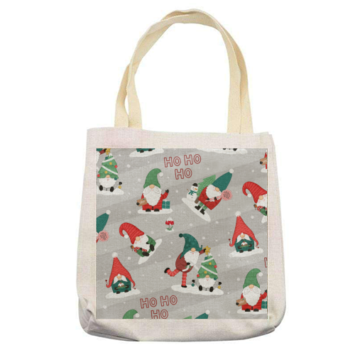 Gnome pattern - printed canvas tote bag by Loren Grosvenor