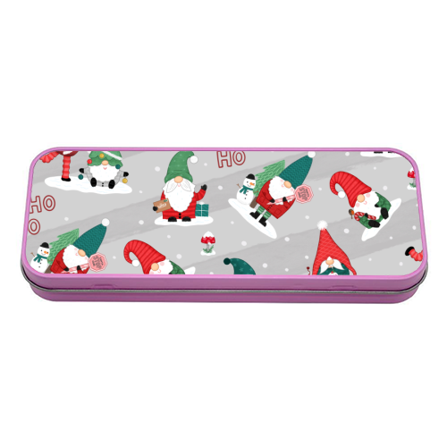 Gnome pattern - tin pencil case by Loren Grosvenor