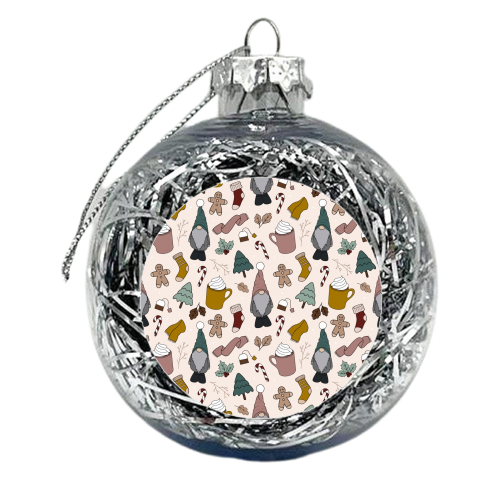 Gnome winter pattern print - xmas bauble by The Girl Next Draw