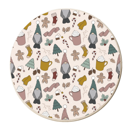 Gnome winter pattern print - personalised beer coaster by The Girl Next Draw