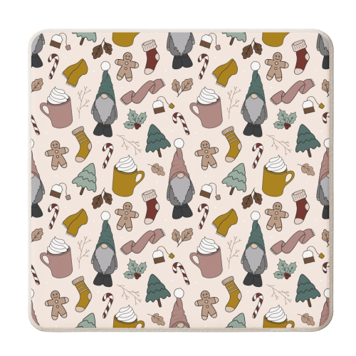 Gnome winter pattern print - personalised beer coaster by The Girl Next Draw