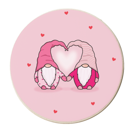 Gnomes in love - personalised beer coaster by The Girl Next Draw