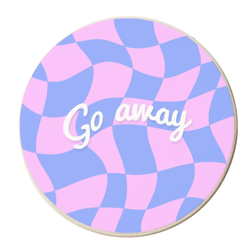Go away checkerboard - personalised beer coaster by The Girl Next Draw