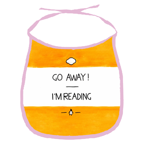 Go Away, I'm Reading - Watercolour Illustration - funny baby bib by A Rose Cast - Karen Murray