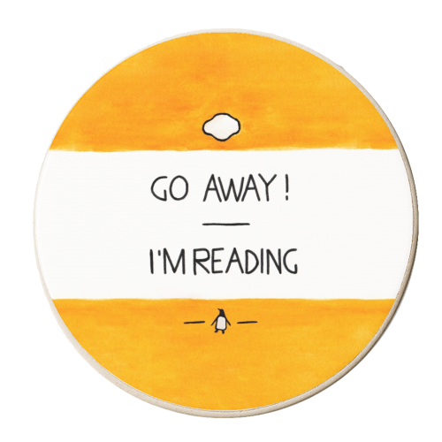 Go Away, I'm Reading - Watercolour Illustration - personalised beer coaster by A Rose Cast - Karen Murray