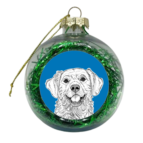 Golden Retriever ( blue background ) - xmas bauble by Adam Regester